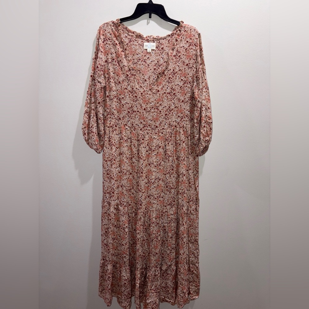 Floral Midi Dress with V-Neckline